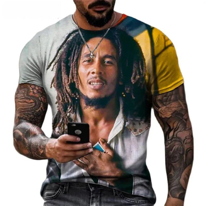 T-shirt à Manches Courtes et Col Rond pour Homme, Cool Rock, Bob, Marley, Imprimé, Rue, Hip-Hop, Personnalité