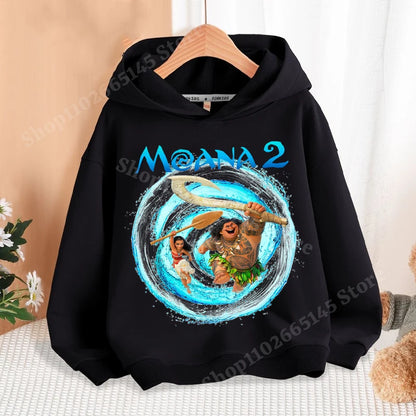 Disney Moana 2 Hoodies Enfants Nouveau Anime Mince Coton Sweat-shirt Garçons Filles Automne Hiver Chaud Pull Enfants Manches Longues