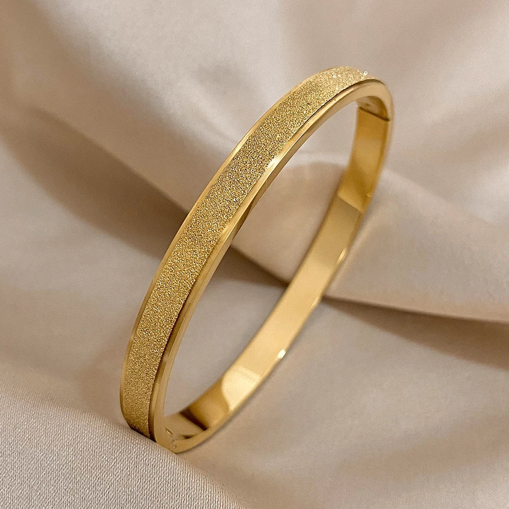 Bracelet Jonc Doré Givré en Acier Inoxydable – Waterproof & Unisexe