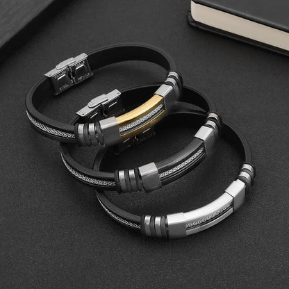 Bracelet Homme Acier Inoxydable & Silicone – Style Hip Hop