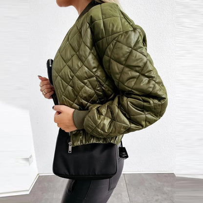 Veste courte femme automne – Bomber zippé à carreaux chaud & stylé