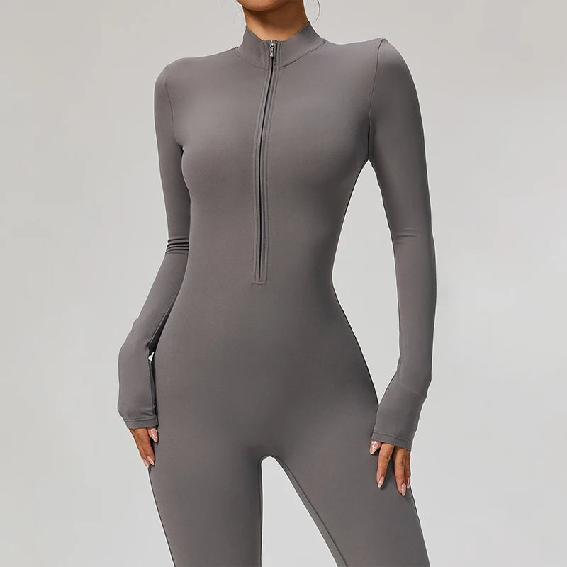 Combinaison Yoga Femme – One Piece Fitness Zip Manches Longues