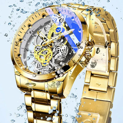 Montre à quartz de luxe pour hommes, bracelet en acier inoxydable, sport, affaires, mode décontractée, pointeur rond, creux, marque supérieure