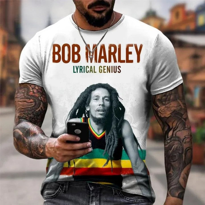 T-shirt à Manches Courtes et Col Rond pour Homme, Cool Rock, Bob, Marley, Imprimé, Rue, Hip-Hop, Personnalité