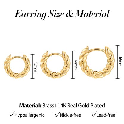 Boucles d’Oreilles Créoles Torsadées Femme – Mini Huggie Dorées