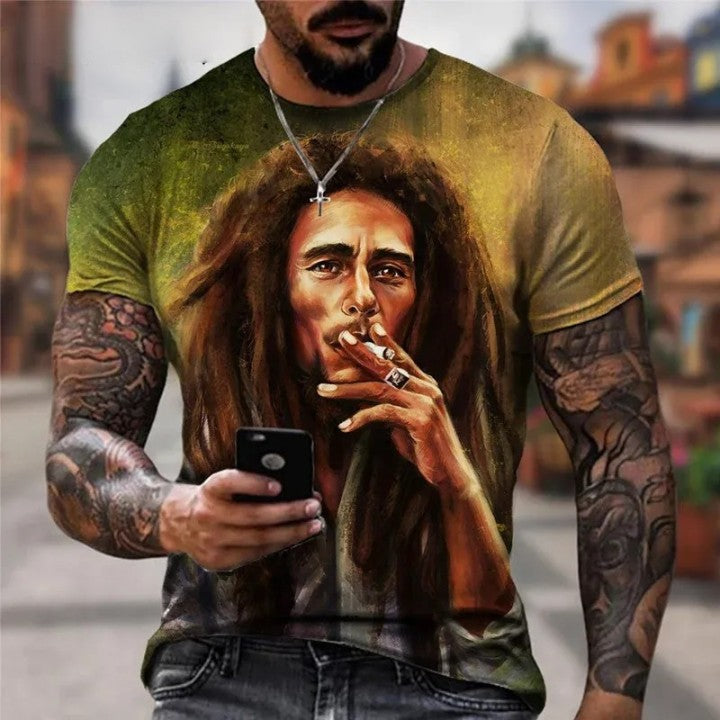 T-shirt à Manches Courtes et Col Rond pour Homme, Cool Rock, Bob, Marley, Imprimé, Rue, Hip-Hop, Personnalité