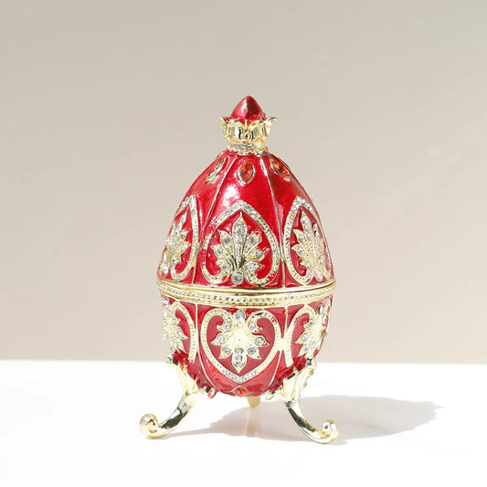 Œuf Fabergé rouge émaillé 💎 – boîte à bijoux & déco élégante