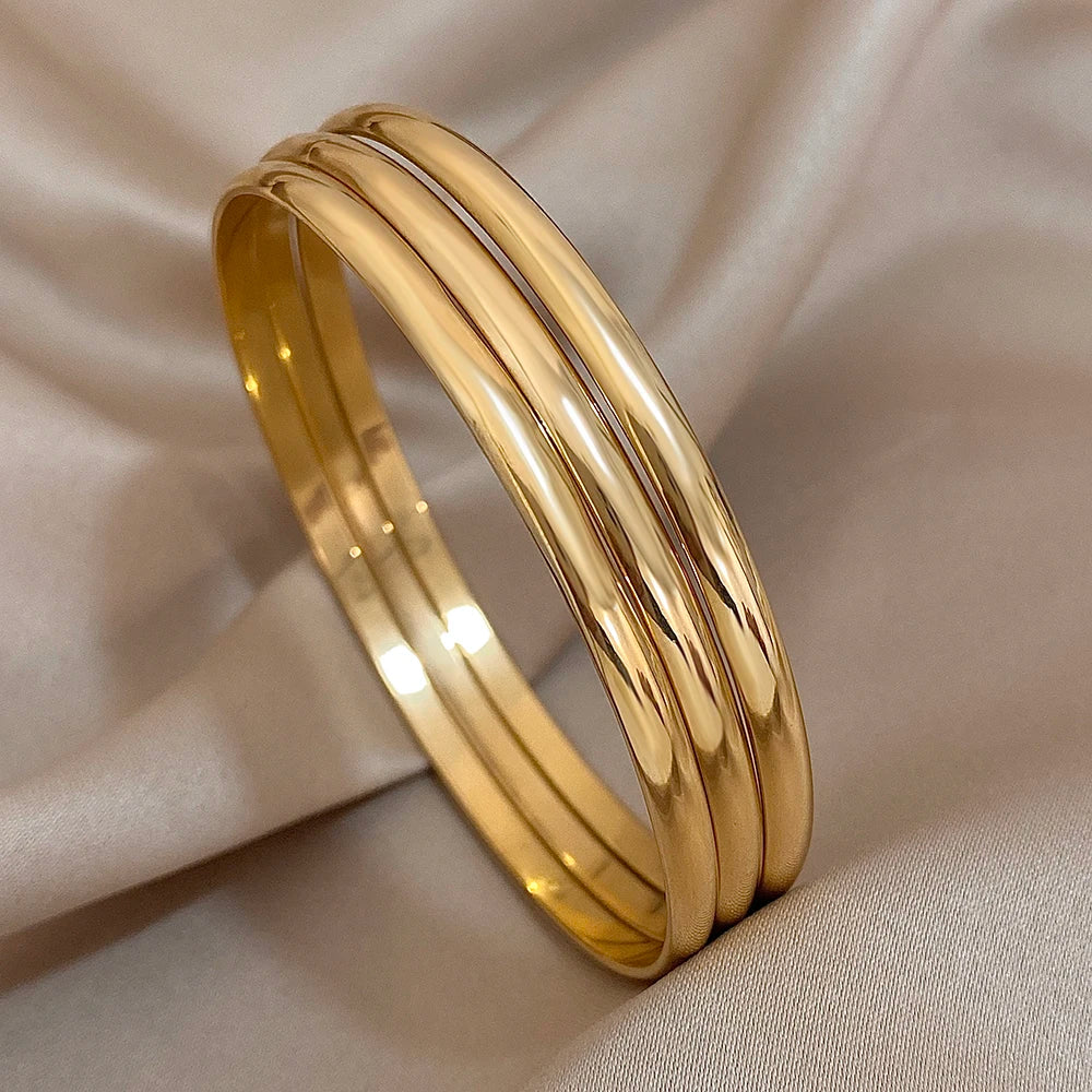 Lot 3 Bracelets Joncs Dorés 18K – Minimalistes Waterproof