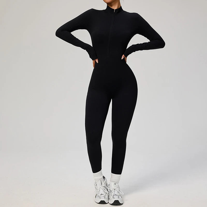 Combinaison Yoga Femme – One Piece Fitness Zip Manches Longues