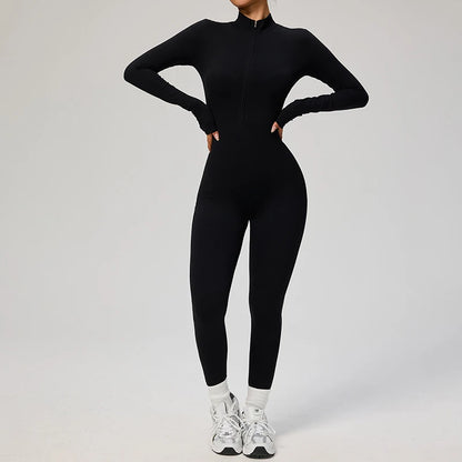 Combinaison Yoga Femme – One Piece Fitness Zip Manches Longues