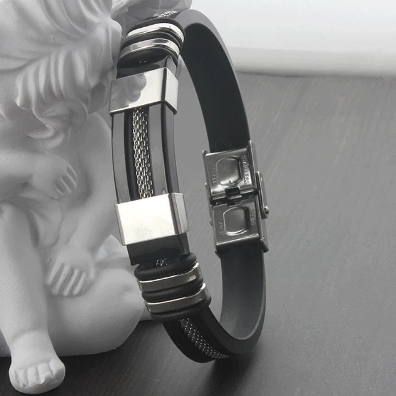 Bracelet Homme Acier & Silicone – Style Punk Moderne