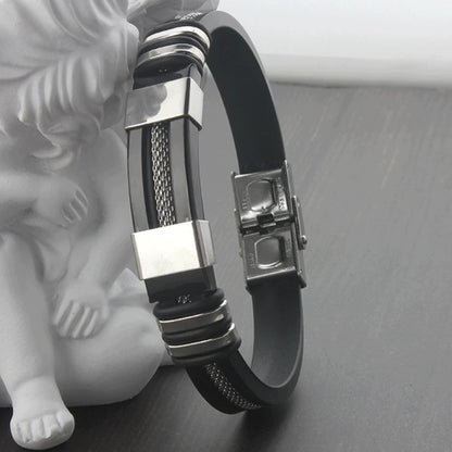Bracelet Homme Acier & Silicone – Style Punk Moderne