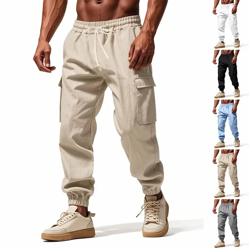 Pantalon Cargo Homme Coton – Décontracté Outdoor, Taille Cordon