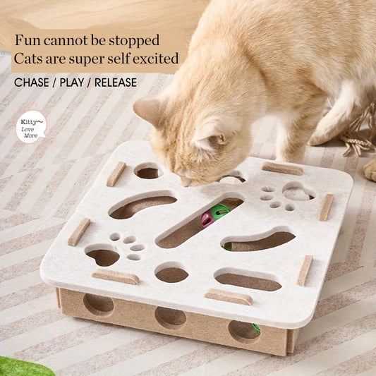 👉 Jouet puzzle interactif pour chat – Boîte en feutrine avec balles