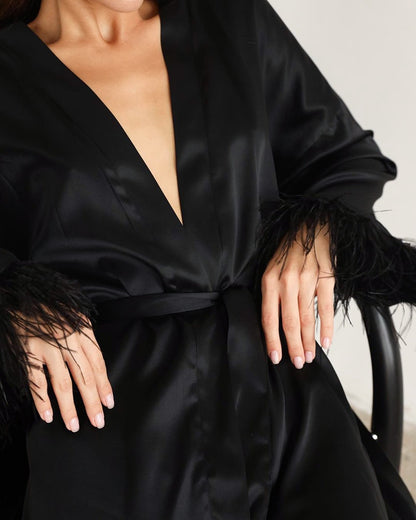 Mini robe de nuit sexy, en satin à manches longues pour femmes