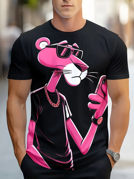 T-shirt Homme 3D Dessin Animé Panther Rose– Décontracté Été