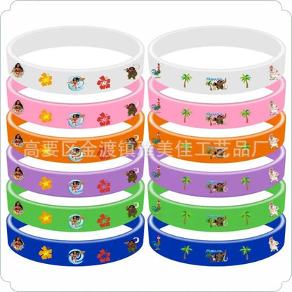 Bracelet en silicone imprimé film Moana disney, 12 pièces, princesse encanto, bijoux de fête, jouet pour enfants, cadeau