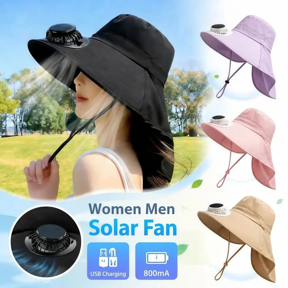 Chapeau Ventilateur Solaire  et Rechargeable USB – 800 mAh, Été & Activités Extérieures