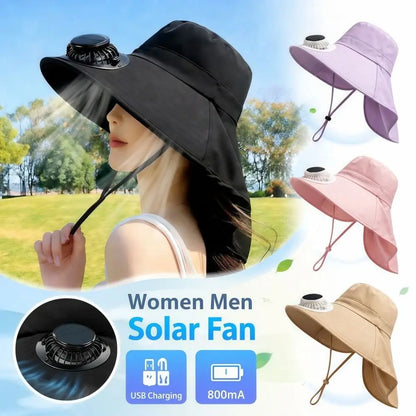 Chapeau Ventilateur Solaire  et Rechargeable USB – 800 mAh, Été & Activités Extérieures