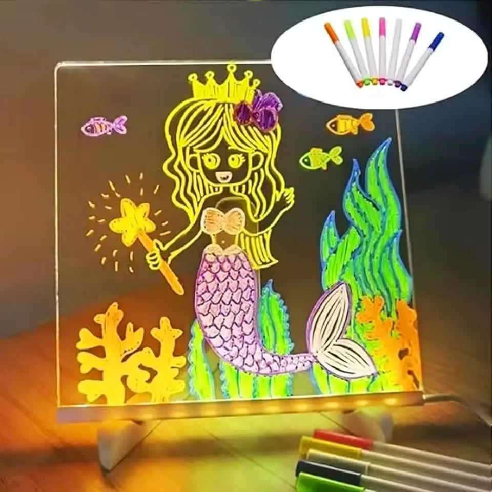 Tableau LED lumineux enfant – ardoise magique avec stylos