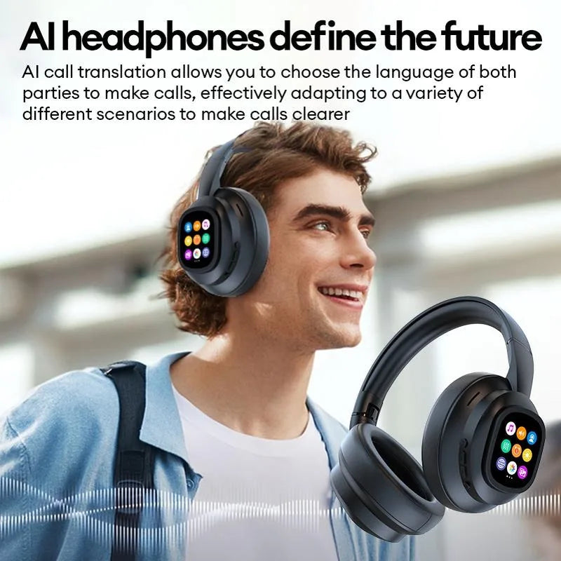 Casque Bluetooth ANC avec Écran LCD Tactile – Basses, Micro HD & Gaming