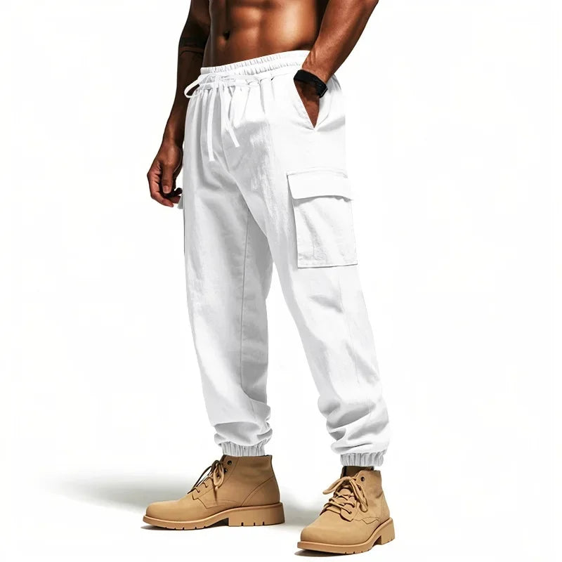 Pantalon Cargo Homme Coton – Décontracté Outdoor, Taille Cordon