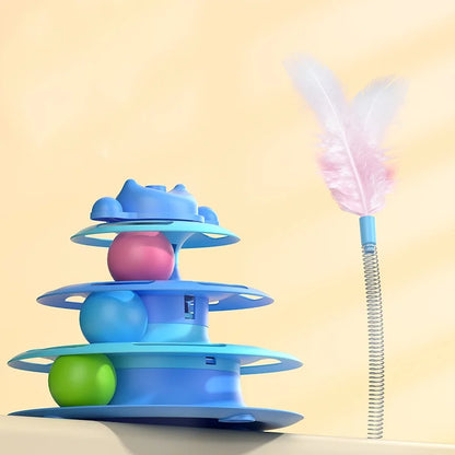 Jouet Interactif Chat – Tour 4 Niveaux avec Balles & Plume