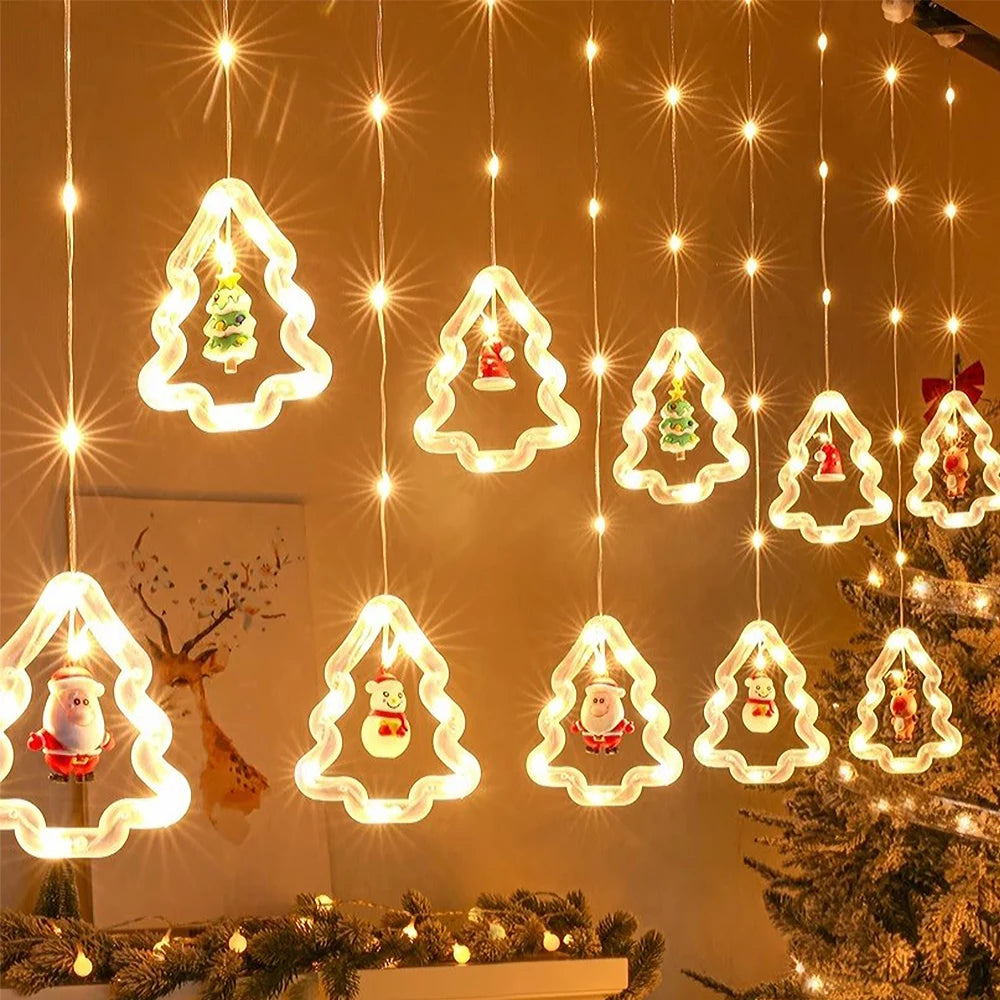 Guirlande LED Rideau Noël – Sapin & Père Noël Décor Festif