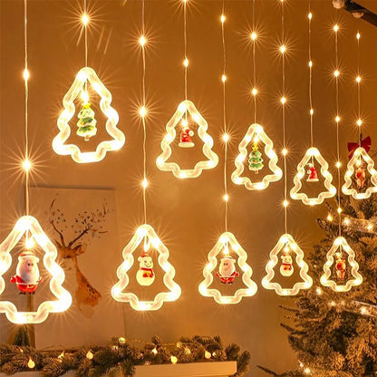 Guirlande LED Rideau Noël – Sapin & Père Noël Décor Festif