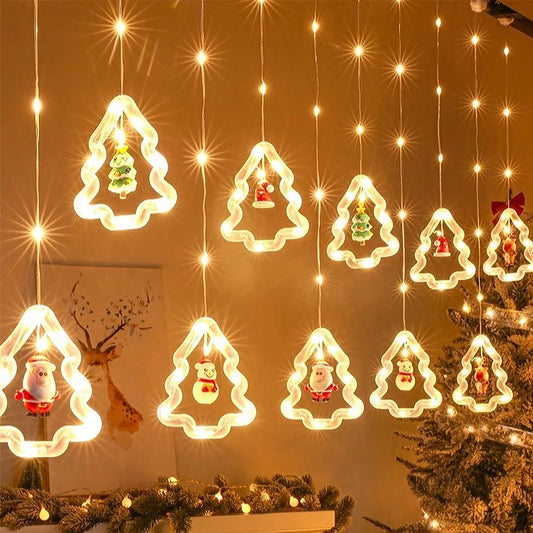 Guirlande LED Rideau Noël – Sapin & Père Noël Décor Festif