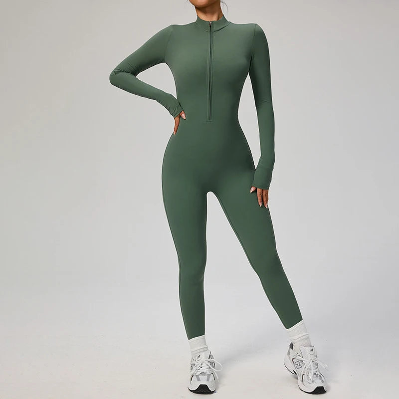 Combinaison Yoga Femme – One Piece Fitness Zip Manches Longues