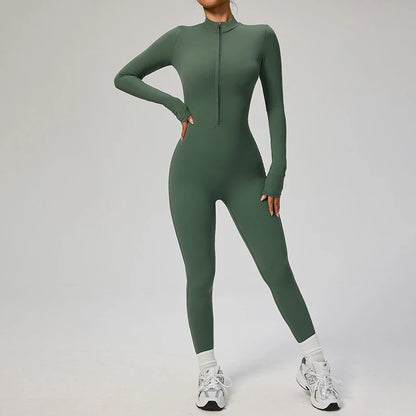 Combinaison Yoga Femme – One Piece Fitness Zip Manches Longues