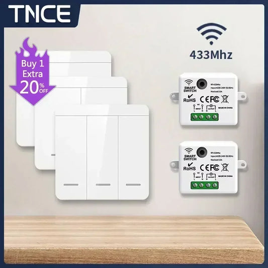 Interrupteur sans fil TNCE RF433, télécommande 433MHz, mural LED