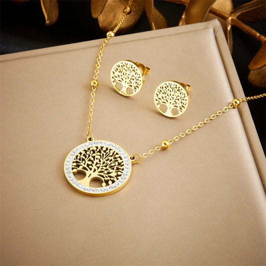 Parure Bijoux Arbre de Vie Femme – Plaqué Or