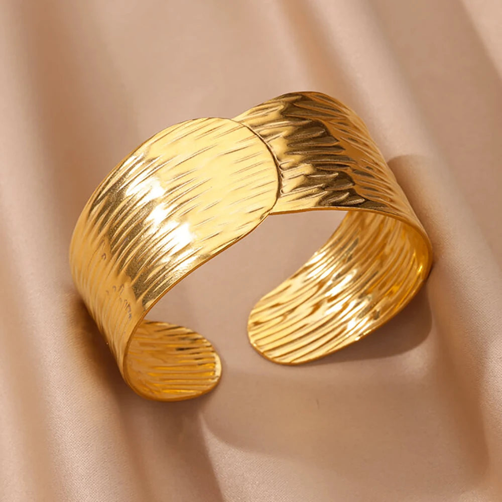 Bracelet Manchette Large Femme Doré – Acier Inoxydable