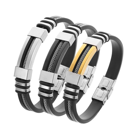 Bracelet Homme Acier Inoxydable & Silicone – Style Hip Hop