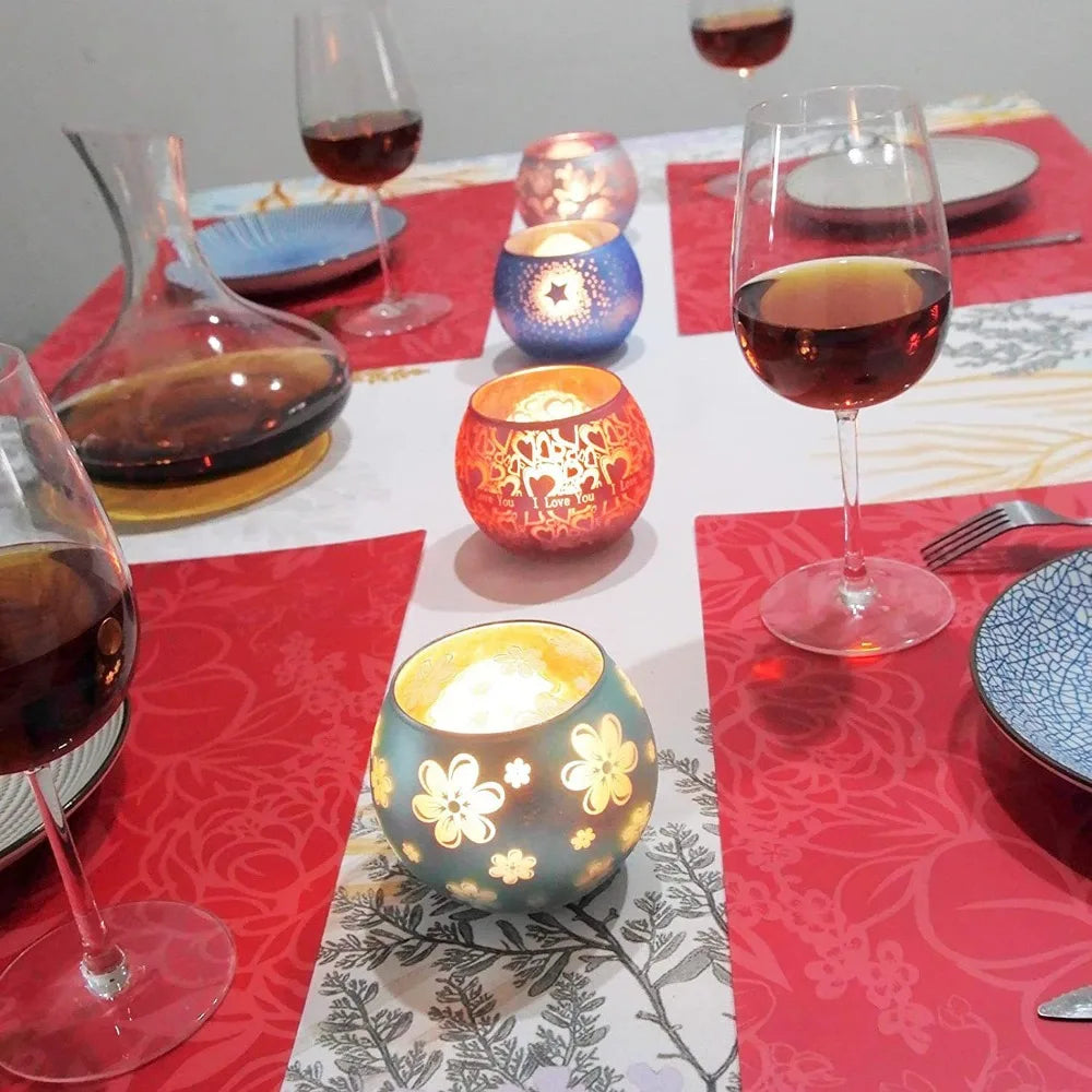 Photophore Étoilé 🎄 Verre Coloré pour Bougie & Déco Noël