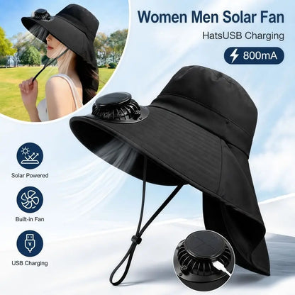 Chapeau Ventilateur Solaire  et Rechargeable USB – 800 mAh, Été & Activités Extérieures
