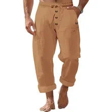 Pantalon Homme Coton Lin – Décontracté Style Américain Plage