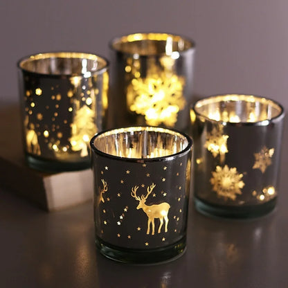 Bougeoir Noël Verre 🎄 Motif Flocon ,Cerf | Déco Table Festive