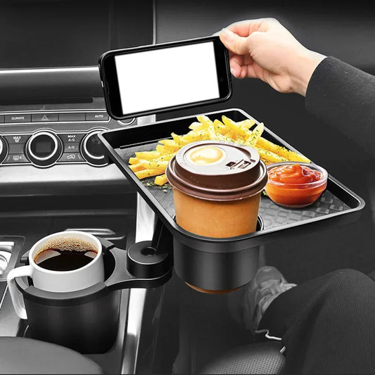 Support Gobelet Voiture Multifonction – Plateau Snack 360° Réglable