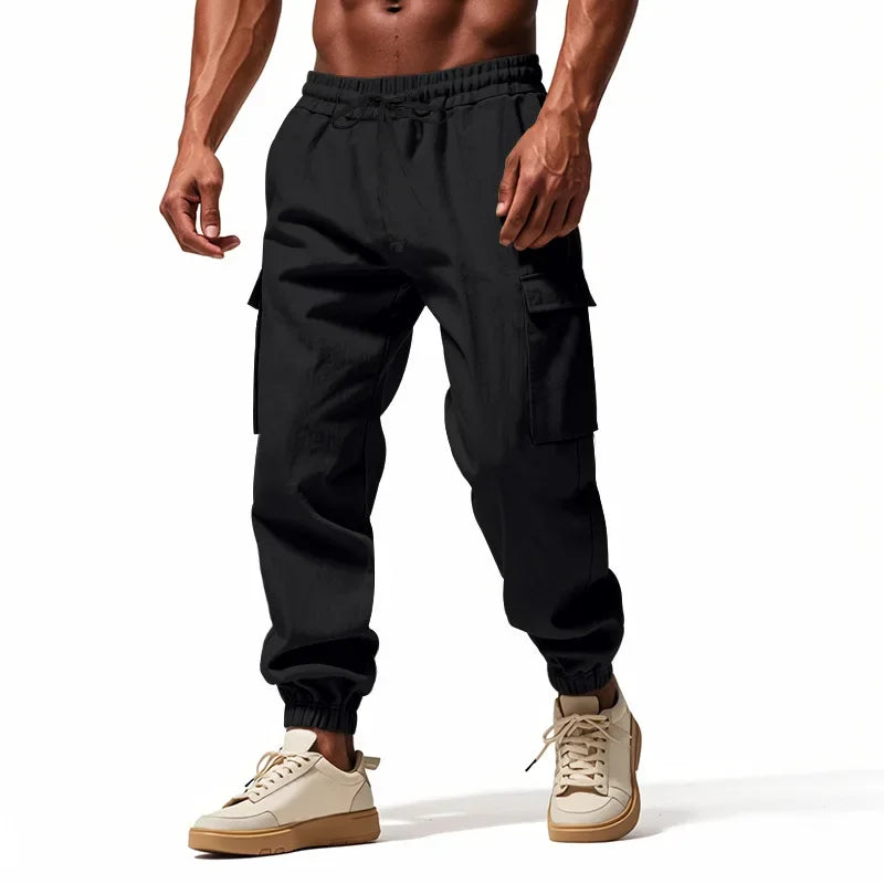 Pantalon Cargo Homme Coton – Décontracté Outdoor, Taille Cordon