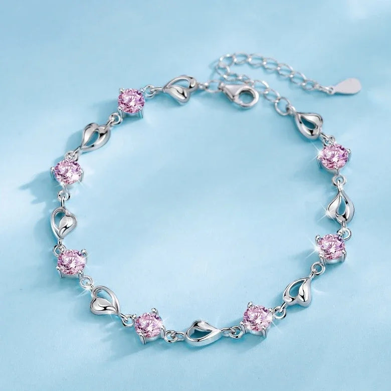 Bracelet Cœur Océan Argent 925 – Cristal Bleu Femme