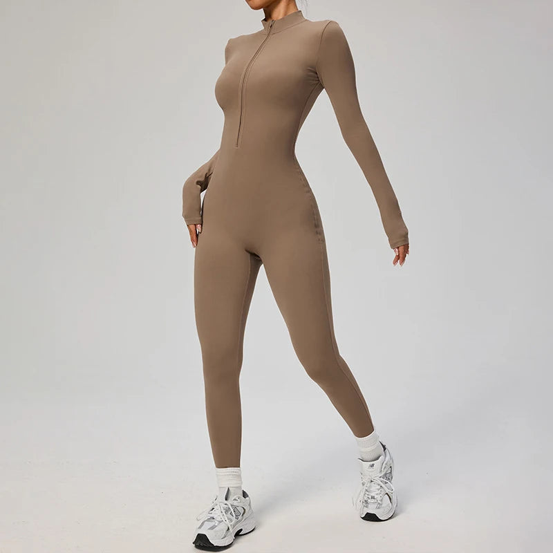 Combinaison Yoga Femme – One Piece Fitness Zip Manches Longues