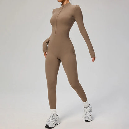 Combinaison Yoga Femme – One Piece Fitness Zip Manches Longues