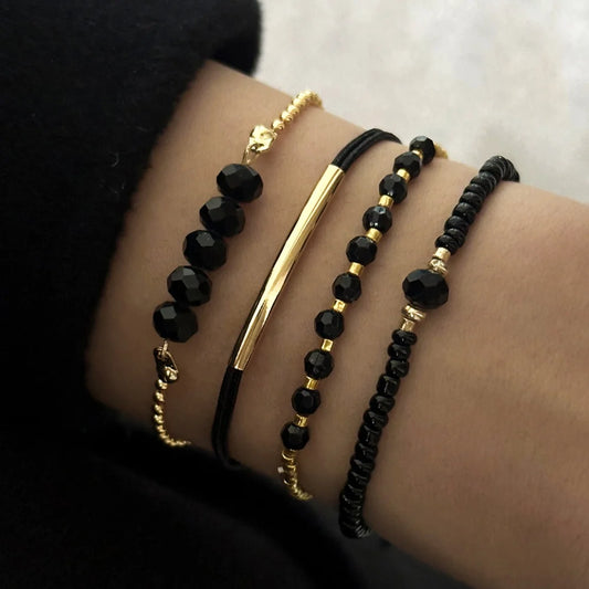 Bracelets Bohème Noirs 4pcs – Perles & Pierres Verre