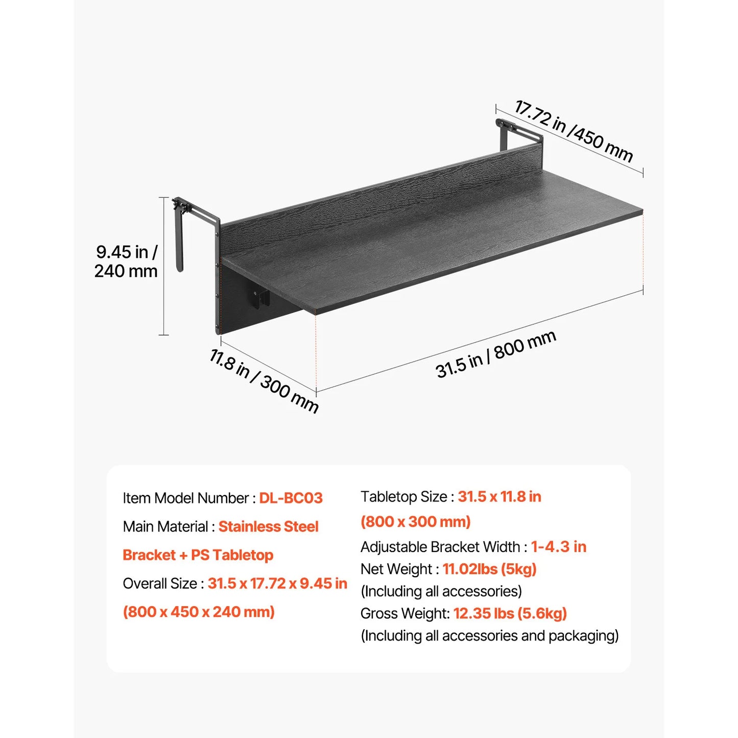 Table balcon pliante suspendue – gain de place extérieur