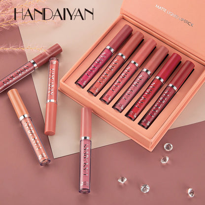 Coffret 6 Rouges à Lèvres HANDAIYAN – Longue Tenue & Anti-Transfert