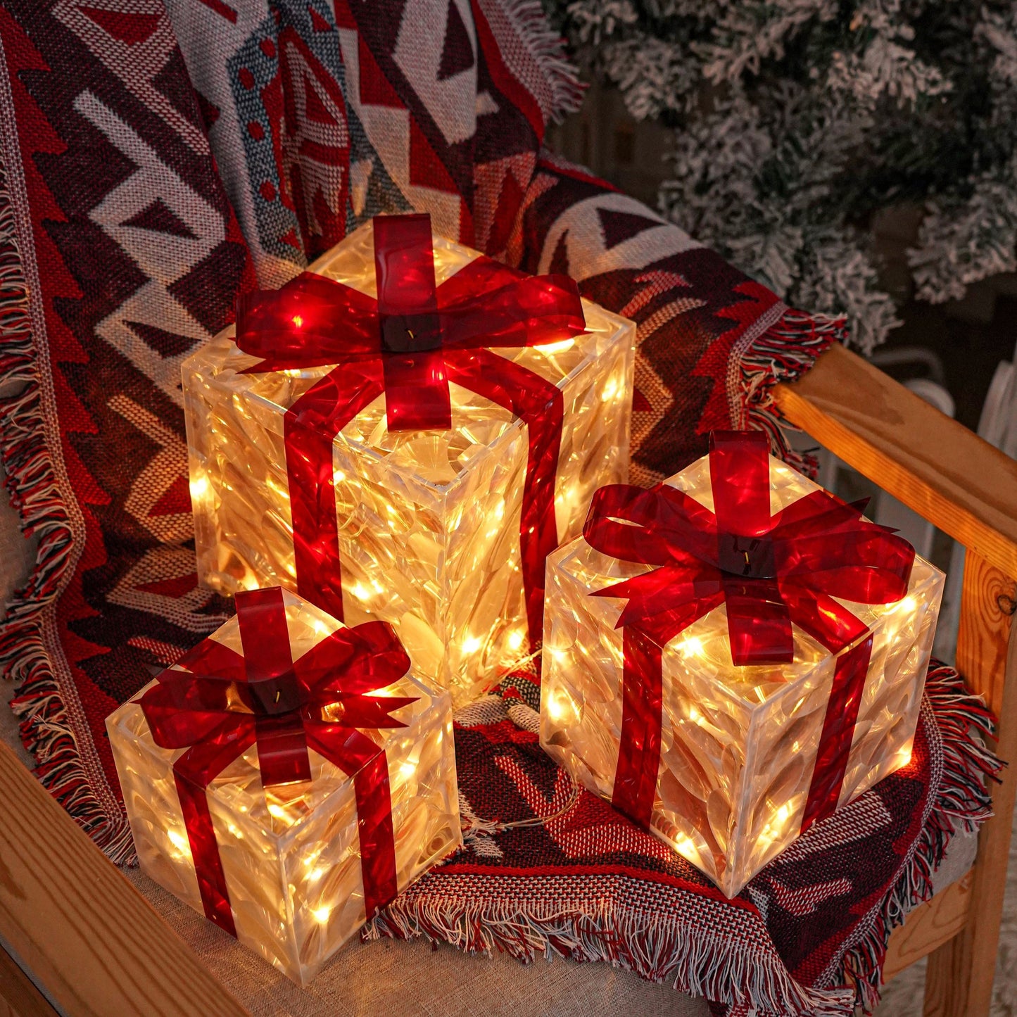 Boîtes lumineuses de Noël 🎁 – Lot de 3 décorations LED