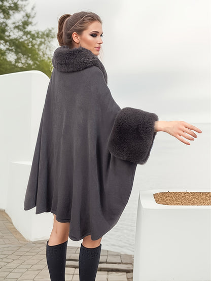 Manteau grande taille femme – Ouvert avec col fausse fourrure